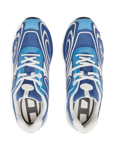 Diesel Swirl Pattern Low Top Sneakers With Rubber Sole In Blue