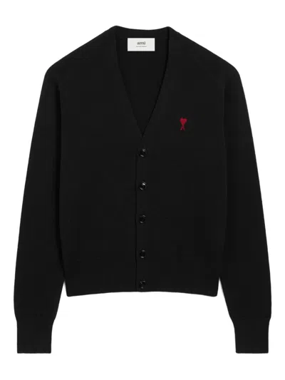 Ami Alexandre Mattiussi Ami Paris Logo Embroidered V-neck Cardigan In Animal Print