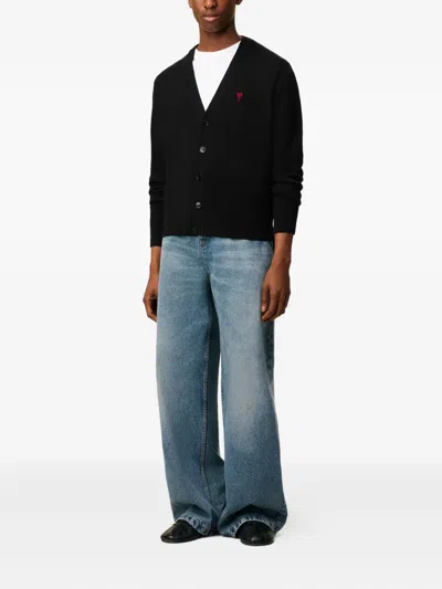 Ami Alexandre Mattiussi Ami Paris Logo Embroidered V-neck Cardigan In Animal Print