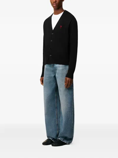 Ami Alexandre Mattiussi Ami Paris Logo Embroidered V-neck Cardigan In Animal Print