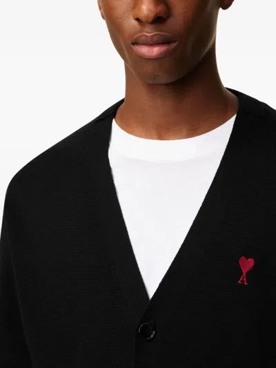 Ami Alexandre Mattiussi Ami Paris Logo Embroidered V-neck Cardigan In Animal Print