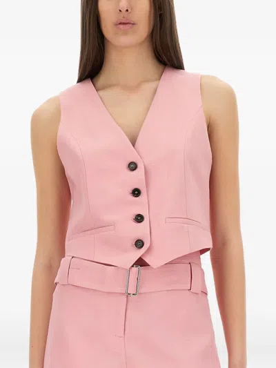 Msgm Waist Belted Cropped Vest V-neckline In Pink