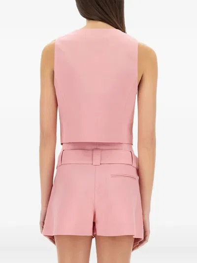 Msgm Waist Belted Cropped Vest V-neckline In Pink