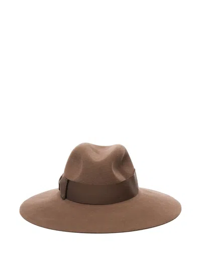 Borsalino Sophie Bow Ribbon Wide Brim Hat In Brown