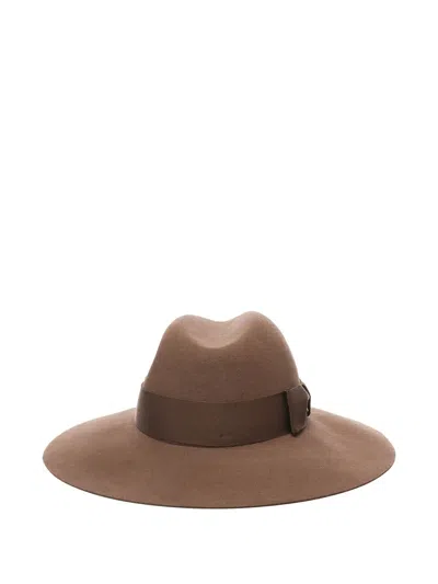 Borsalino Sophie Bow Ribbon Wide Brim Hat In Brown