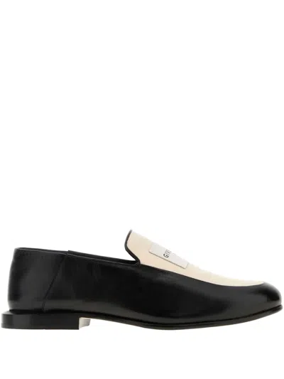 Givenchy Two-tone Leather And Canvas Label Loafers In Black