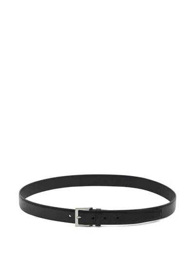 Saint Laurent Squared Buckle Smooth Leather Cassandre Thin Belt Accessories In Black