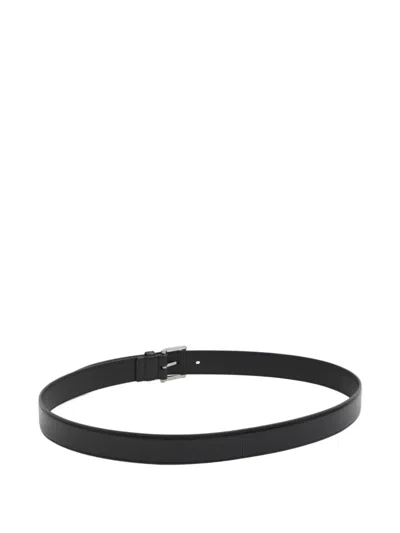 Saint Laurent Squared Buckle Smooth Leather Cassandre Thin Belt Accessories In Black