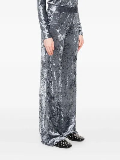 Forte Forte Stretch Velvet Wide Leg Trousers In Gray