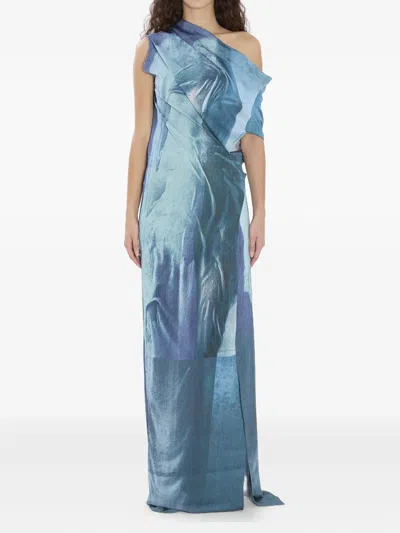 Jean Paul Gaultier Satin Dress Asymmetric Neckline In Blue