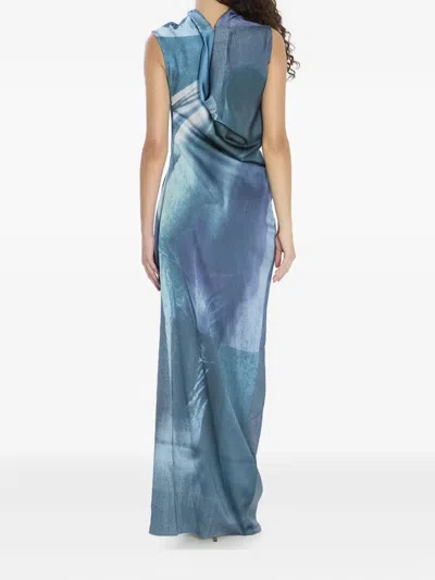Jean Paul Gaultier Satin Dress Asymmetric Neckline In Blue