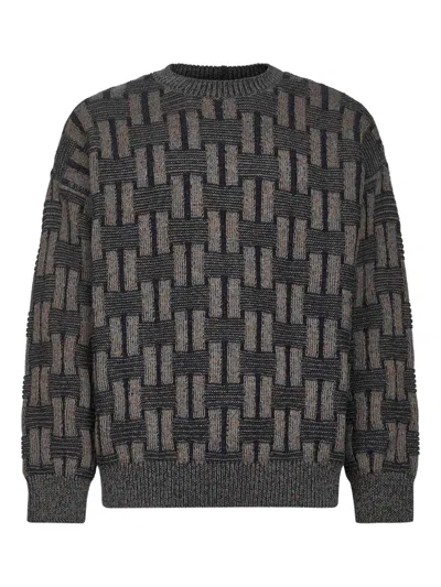 Giorgio Armani Camel Vanisé Links Stitch Wool Sweater In Gray