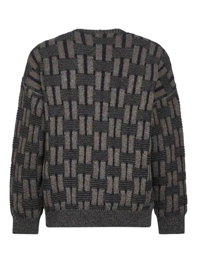 Giorgio Armani Camel Vanisé Links Stitch Wool Sweater In Gray