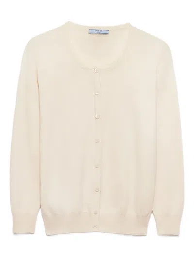Prada Silk-cotton Double Crewneck Cardigan In Neutral