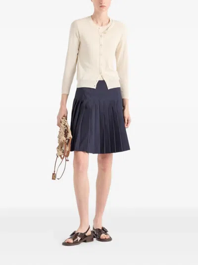 Prada Silk-cotton Double Crewneck Cardigan In Neutral