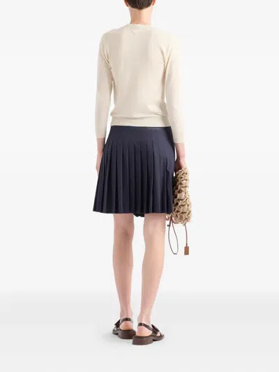 Prada Silk-cotton Double Crewneck Cardigan In Neutral