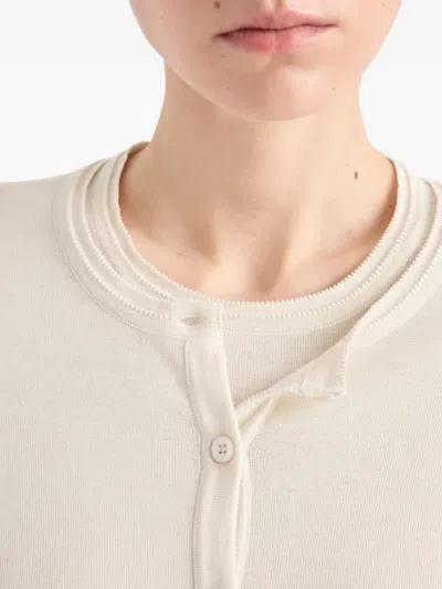 Prada Silk-cotton Double Crewneck Cardigan In Neutral