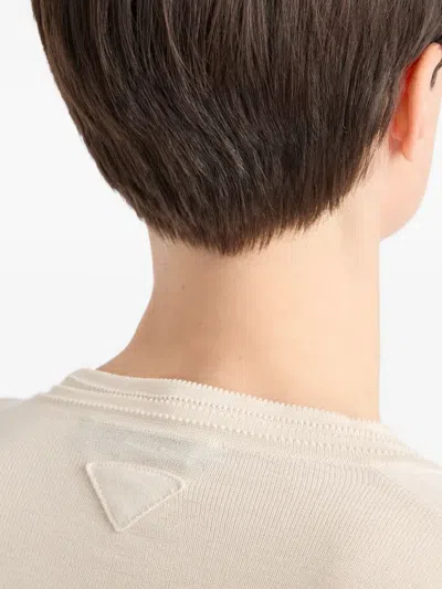 Prada Silk-cotton Double Crewneck Cardigan In Neutral