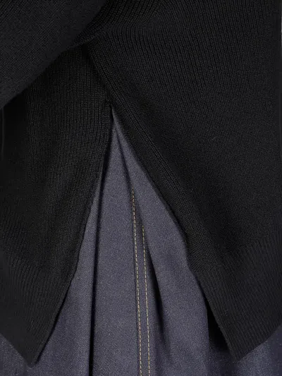 Sacai X Women's Nylon Twill X Knit Short-sleeve Pullover In Black