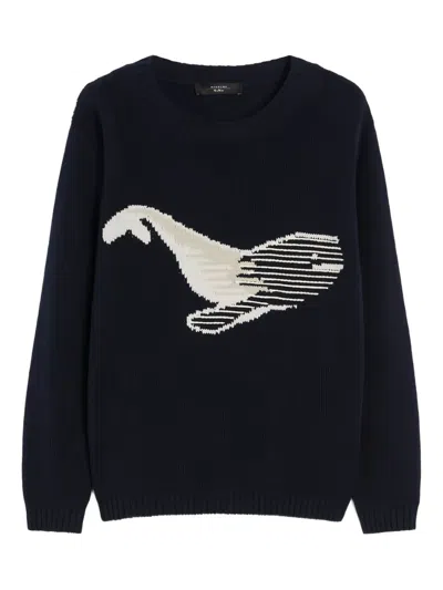 Weekend Max Mara Omens Navy Nespola Round-neck Cotton-blend Jumper In Blue