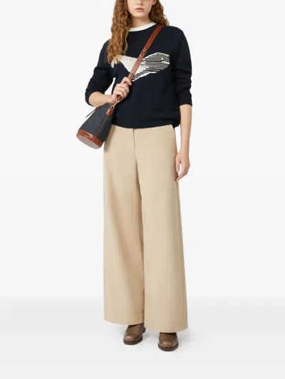 Weekend Max Mara Omens Navy Nespola Round-neck Cotton-blend Jumper In Blue