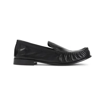 Miu Miu Ruched Leather Mocassin Loafers In Black