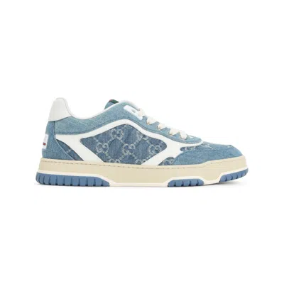 Gucci Denim Sneakers With Monogram Pattern In Blue