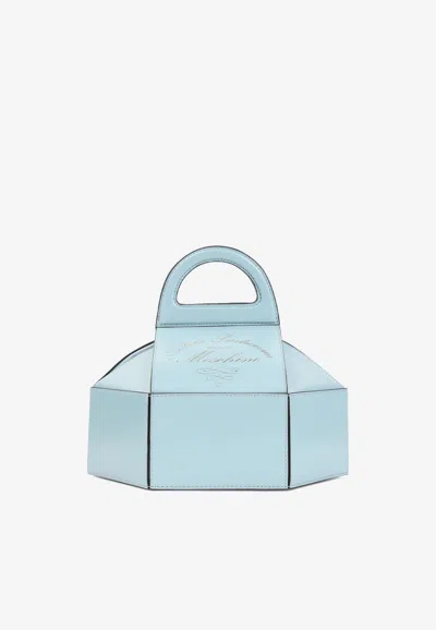 Moschino Cake Box Top Handle Leather Handbag In Blue