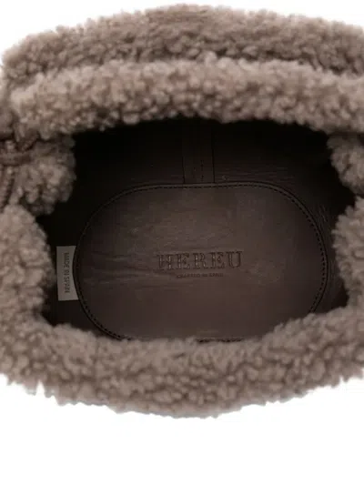 Hereu Mini Leather Handbag Shearling Trim In Brown