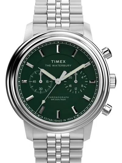 Timex Mens Green Tw2y23600 Waterbury Metropolitan Chronograph Stainless-steel Bracelet Watch In Green