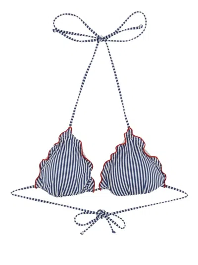 Mc2 Saint Barth Striped-pattern Ruffled-details Bikini Top In Blue