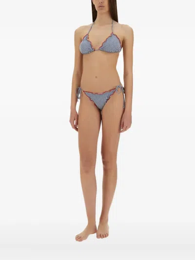 Mc2 Saint Barth Striped-pattern Ruffled-details Bikini Top In Blue