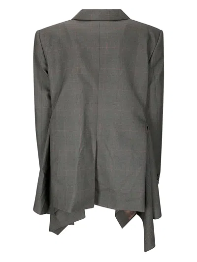 Sacai Double-breasted Checked-pattern Blazer In Gray