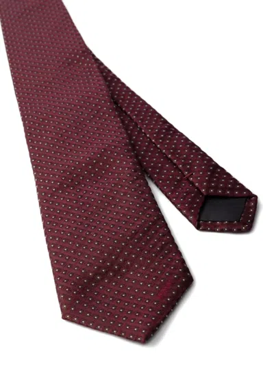 Prada Dot-pattern Tie In Burgundy