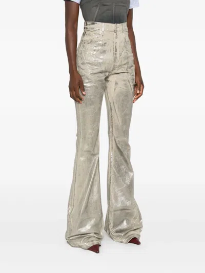 Rick Owens Drkshdw Womens Palladium Bolan Bootcut Metallic Cotton-blend Trousers In Neutral