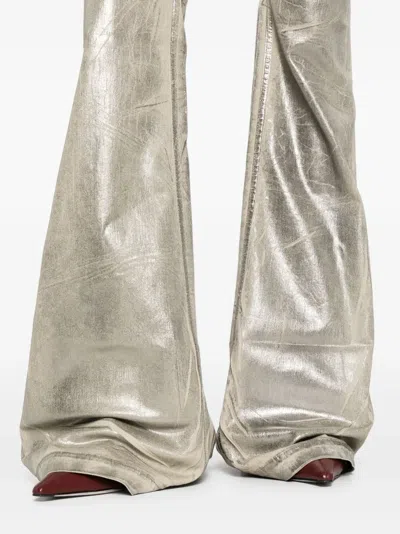 Rick Owens Drkshdw Womens Palladium Bolan Bootcut Metallic Cotton-blend Trousers In Neutral