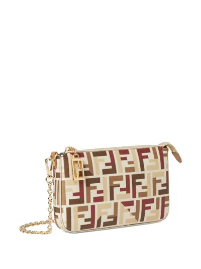 Fendi Pouch With Chain In Multicolor Ff Fabric In Multi