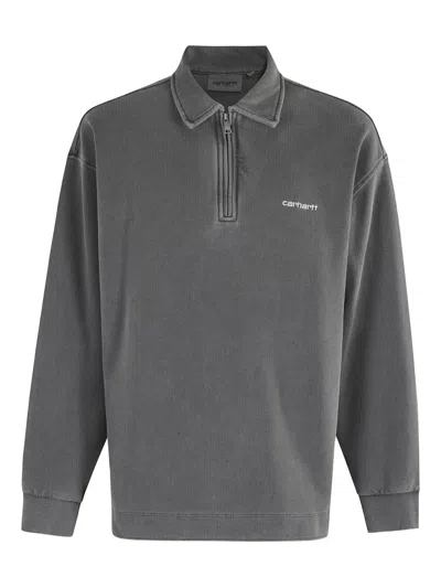 Carhartt Wip Piquescript Half-zip Sweatshirt In Gray