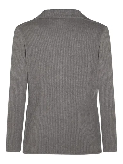 Lardini Ribbed Texture Crewneck Sweater With Notched Lapel In Gray