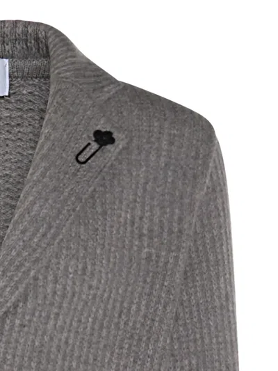 Lardini Ribbed Texture Crewneck Sweater With Notched Lapel In Gray