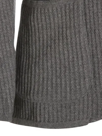 Lardini Ribbed Texture Crewneck Sweater With Notched Lapel In Gray