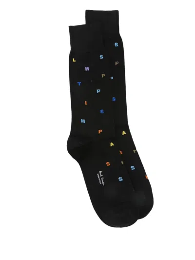Paul Smith Colorful Letter Pattern Ankle And Mid-calf Socks In Black