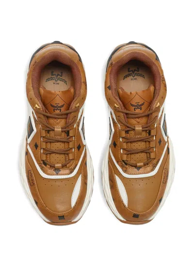 Mcm Skywander Lo Sneakers In Visetos In Cognac