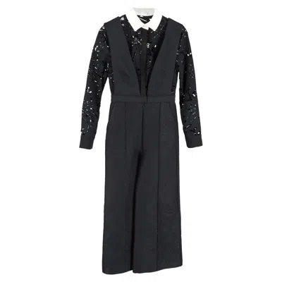 Self-portrait Botanical Crest Jacquard Jumpsuit In Black Polyester In Blue