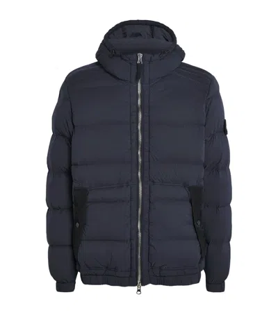 Stone Island Hooded Short Down Outerwear In Blue