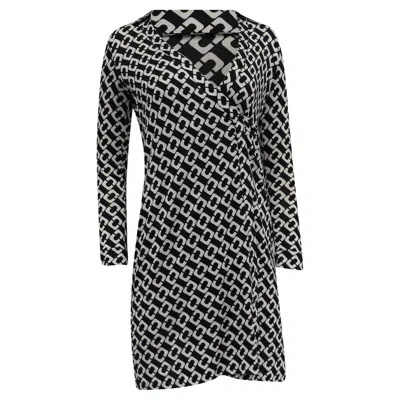 Diane Von Furstenberg Chain Print Mini Wrap Dress In Multicolor Silk In Black