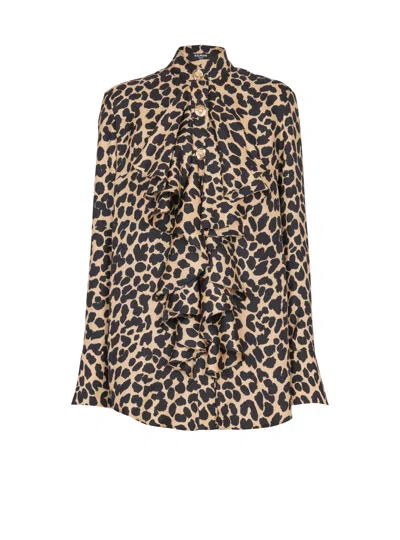 Balmain Leopard Print Jabot Collar Shirt In Multi