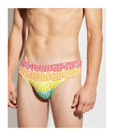 Dsquared2 Rainbow-logo Pattern Swimming Trunks In Multi