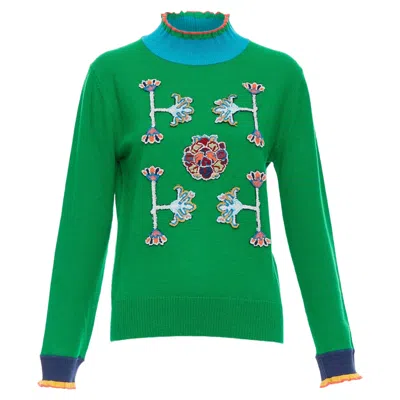Vivienne Tam Merino Wool Cashmere Oriental Patch Sweater In Green
