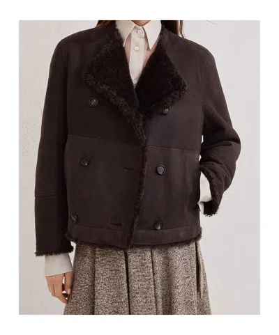 Brunello Cucinelli Reversible Double-breasted Fur Jacket With Button Detailing In Brown
